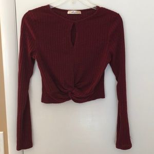 Maroon long sleeve crop top